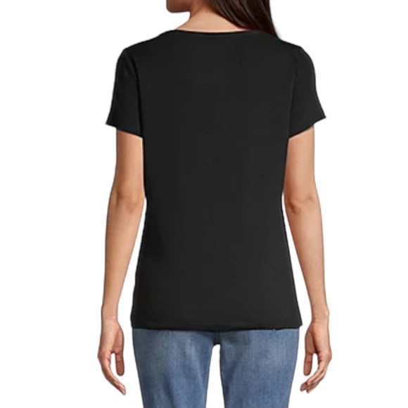 St John's Bay Super Black Essential Tee Short Sleeve Ribbed Crewneck XL Cotton - Picture 5 of 6